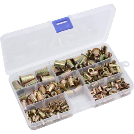 Kit 150 Pièces écrous Filetés Assortis M3 / M4 / M5 / M6 / M8 / M10 Rivets Filetés en Acier au Carbone Galvanisé pour Riveteuse
