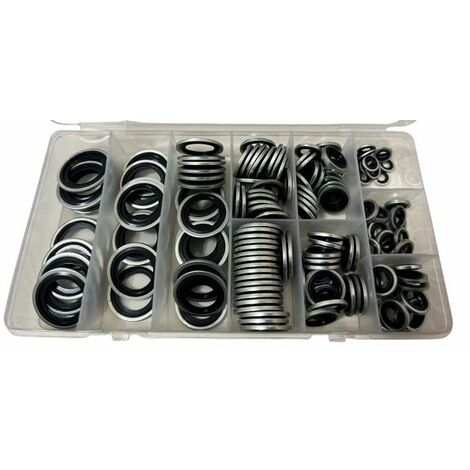 kit 165 RONDELLE GUARNIZIONI METALLO GOMMATO PER TAPPO OLIO MOTORE 10 MISURE