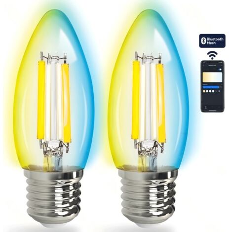 Kit 2 Ampoules Bluetooth intelligentes en maillage Aigostar C35 E14 4,5W CCT réglables, lampe à bougie avec verre dégradé + télécommande