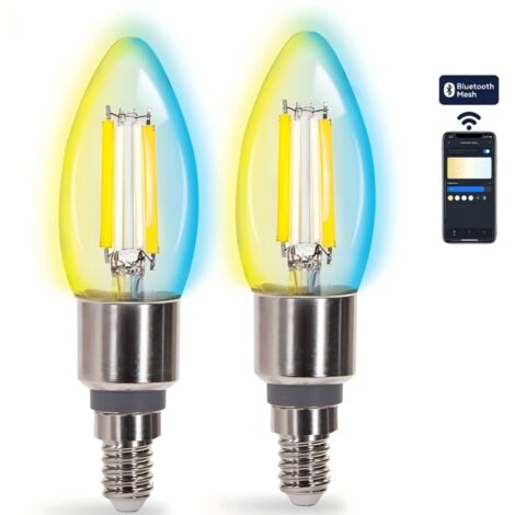 Kit 2 Ampoules Bluetooth intelligentes en maillage Aigostar C35 E14 4,5W CCT réglables, lampe à bougie avec verre dégradé + télécommande