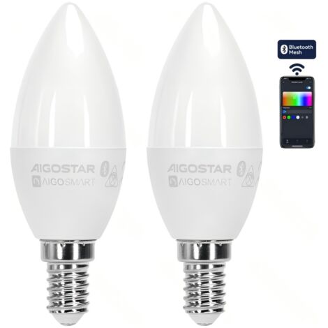 Kit 2 ampoules Bluetooth intelligentes en maillage Aigostar C37 E14 6,5W RGB+CCT, avec télécommande
