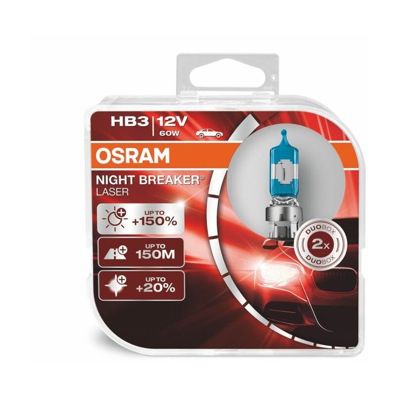 Kit 2 Ampoules Halogène auto Osram night breaker® laser HB3 12V 9005NL-HCB - Transparent