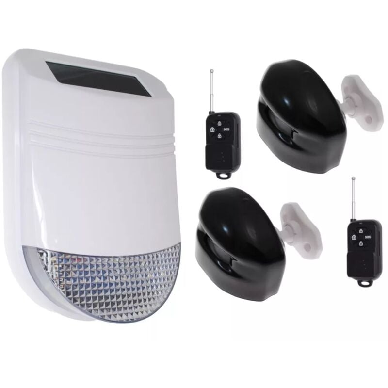 Alarme sans-fil autonome 100% extérieure 2 détecteurs mouvement & sirène solaire IP66 + télécommandes (gamme hy)
