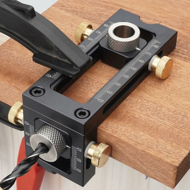 Kit 2 en 1 Jig de trou de poche, kit Doweling Jig pour le travail du bois, outils de poinçonnage de positionnement avec clip de positionnement, guide