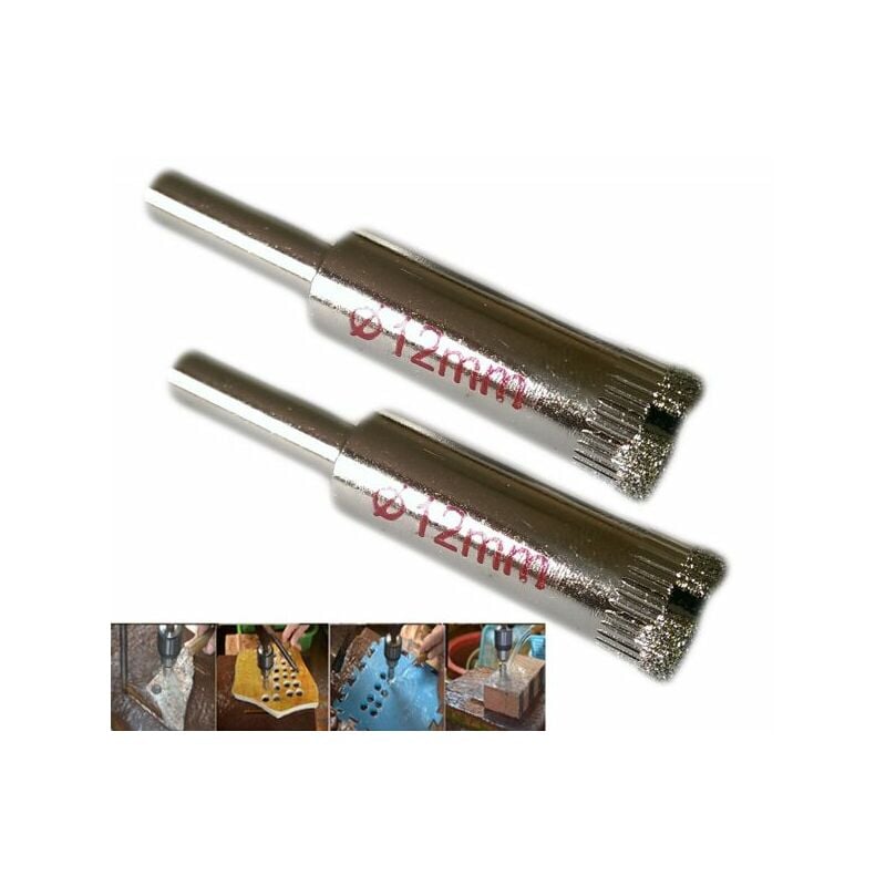 Kit 2 fresa a tazza diamantata ø 12 mm per vetro, marmo, ceramica e vetroresina