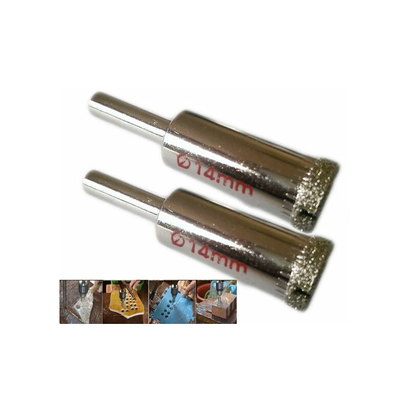 KIT 2 FRESA A TAZZA DIAMANTATA Ø 14 mm PER VETRO, MARMO, CERAMICA E VETRORESINA