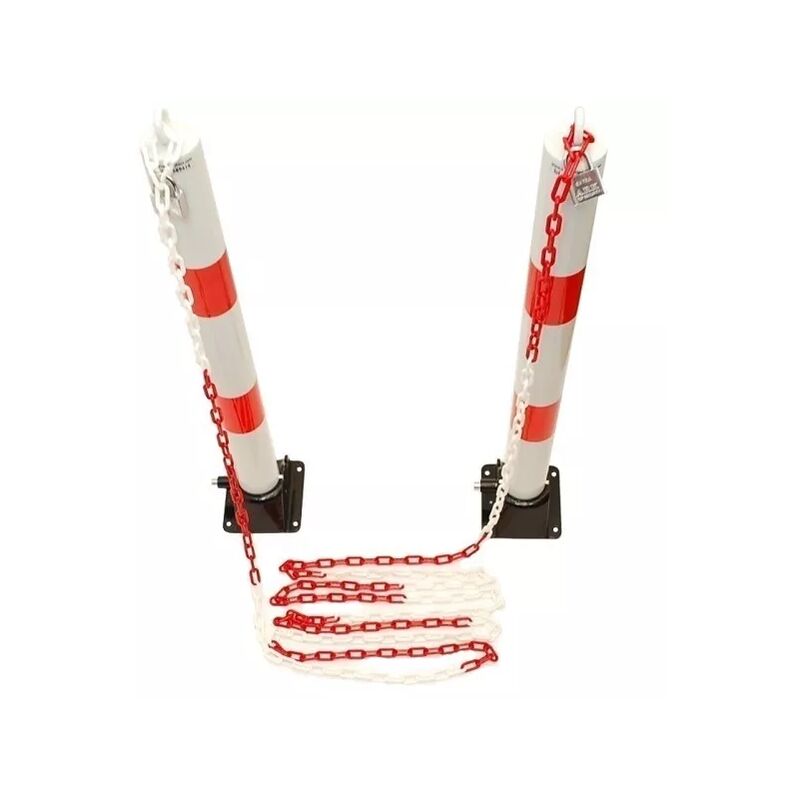 Kit 2 grands poteaux blanc/rouge 900-76-WR rabattables avec oeillets & 5 mètres de chaine plastique