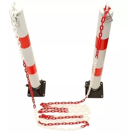 Kit 2 grands poteaux blanc/rouge 900-76-WR rabattables avec oeillets & 5 mètres de chaine plastique