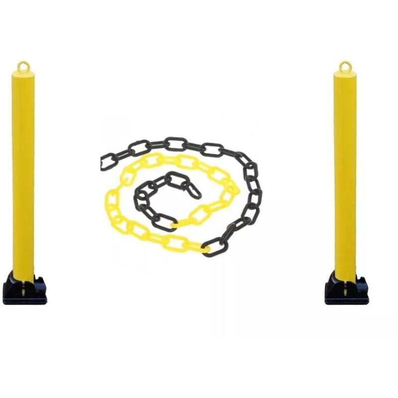 Kit 2 grands poteaux noir/jaune 900-76-BY rabattables avec oeillets & 5 mètres de chaine plastique