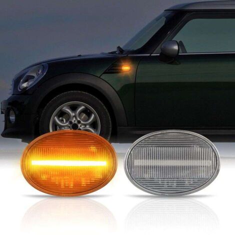 KIT 2 INDICATORI DI DIREZIONE LATERALI A LED COMPATIBILE CON BMW Mini R55 R56 R57 R58 R59 , VETRO TRASPARENTE