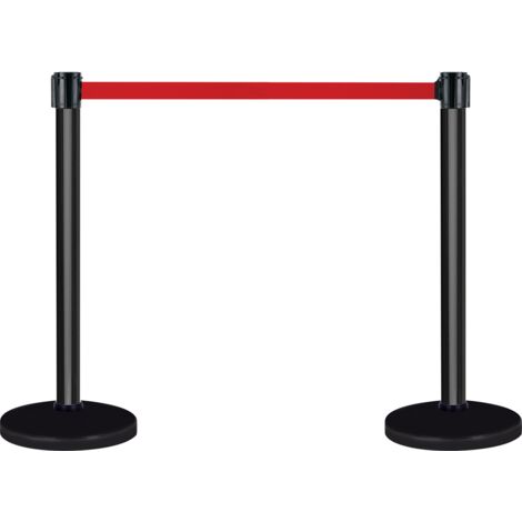Kit 2 Poteaux à sangles Alu noir sur socle lesté 10kg avec tête à sangle Rouge 5m x 50mm et tête réceptrice - 2019866