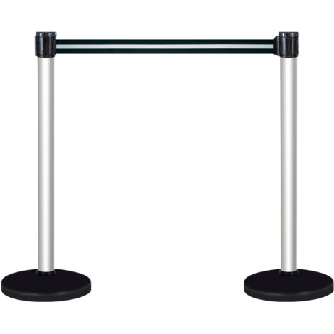 Kit 2 Poteaux à sangles guide file Alu anodisé sur socle lesté 10kg Noir/argent 3m x 50mm -2019910