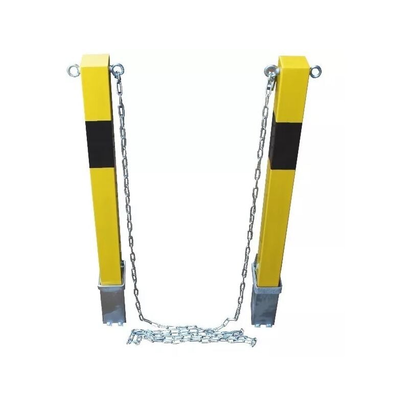 Kit 2 poteaux jaunes 100PE-YB amovibles haute résistance & 10 mètres de chaine acier