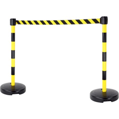 Kit 2 Poteaux PVC Jaune/Noir sur socle 9kg à lester avec tête à sangle Jaune/Noir hachuré 3m x 50mm et tête réceptrice - 2800075