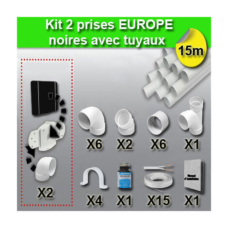 Kit 2 prises europe avec tuyaux - couleur au choix - noir