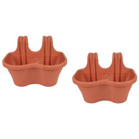 KIT 2 PZ FIORIERA 2 POSTI BALCONE BALCONIERA PLASTICA MARRONE CM 37x28x25 H 607d