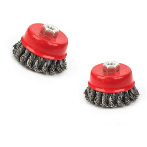 KIT 2 PZ SPAZZOLA A TAZZA FILI RITORTI INTRECCIATI DIAMETRO M14 SMERIGLIATRICE