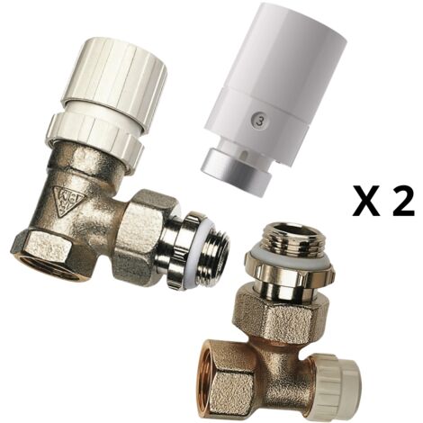 Kit 2 robinets thermostatiques + 2 coudes de retour 1/2 équerre RBM