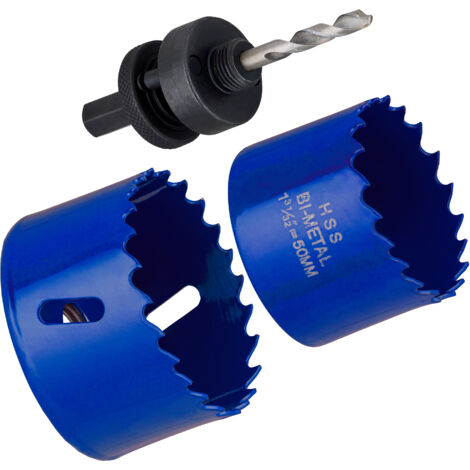 Kit 2 scies cloches en HSS bi-matière diamètres 50 et 60 mm avec mandrin de perceuse et foret de centrage NOYON ET THIEBAULT
