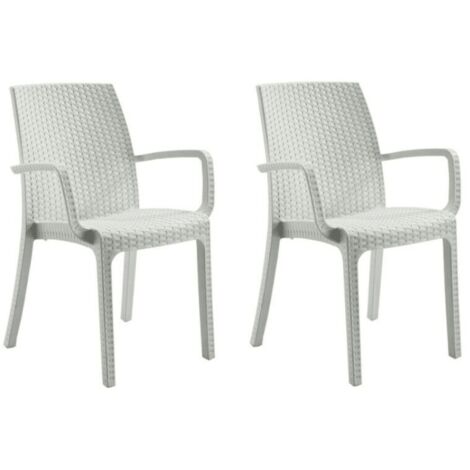 KIT 2 SEDIE POLIPROPILENE BAR RISTORANTE INTERNO ESTERNO SIMIL RATTAN BIANCO DFN