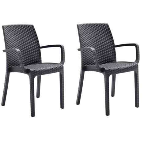 KIT 2 SEDIE SEDIA POLIPROPILENE BAR RISTORANTE INTERNO ESTERNO SIMIL RATTAN ANTRACITE