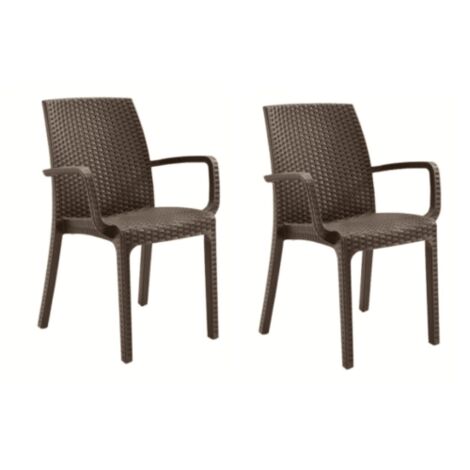 KIT 2 SEDIE SEDIA POLIPROPILENE BAR RISTORANTE INTERNO ESTERNO SIMIL RATTAN DFN MARRONE