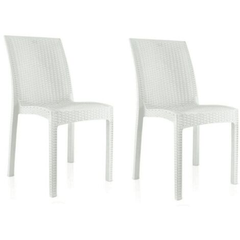 KIT 2 SEDIE SEDIA POLIPROPILENE BAR RISTORANTE INTERNO ESTERNO SIMIL RATTAN SLN BIANCO