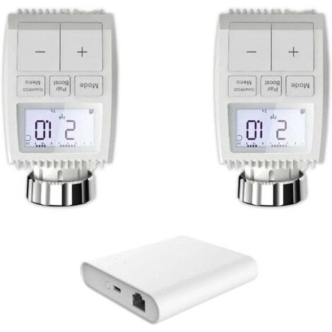 Kit 2 Têtes Thermostatiques Connectées Écran LCD + Passerelle Zigbee Ethernet - SILAMP