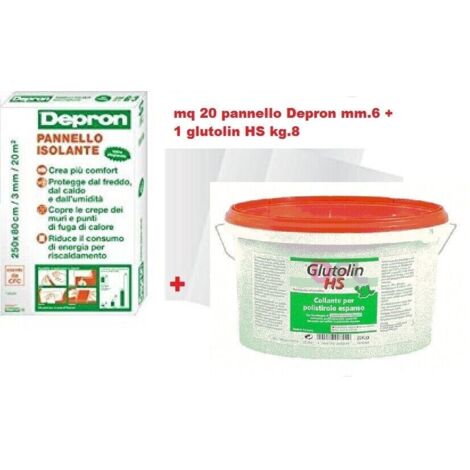KIT 20 PANNELLI ISOLANTI DEPRON 125X80CM H6mm + COLLA ADESIVO 8KG GLUTOLIN HS