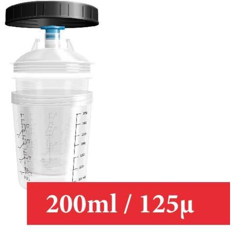 Kit 200/125 : 1 Godet rigide 200 ml 125µ + 50 poches souples + 50 couvercles + 20 bouchons