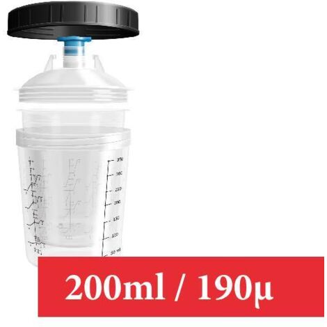 Kit 200/190 : 1 Godet rigide 200 ml 190µ + 50 poches souples + 50 couvercles + 20 bouchons