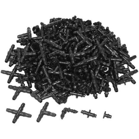 Kit 200 pièces irrigation goutte à goutte, raccords cannelés 1/4", pour jardins pelouses (20x4 voies, 20 coudes, 80 droits, 20 bouchons, 60 tés)