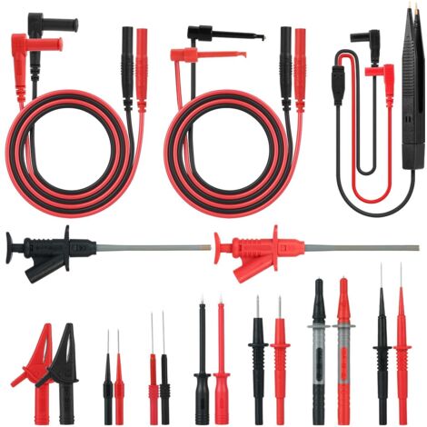 Kit 21Pcs Puntali Multimetro Elettrico,Professionale Set di Cavi per Sonde di Prova-con Morsetti a Coccodrillo/SMD Morsetto per Test di Salto/Spina a Banana