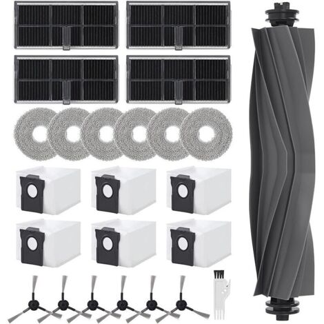 Kit 24u202Fpcs pour Dreame L10su202FUltrau202FGenu202F2/Movau202FE30u202FUltra/L10su202FProu202FUltrau202FHeat/X30u202FUltra: 1 brosse principale, 6 sacs à poussière, 6 chiffons, 6 brosses la