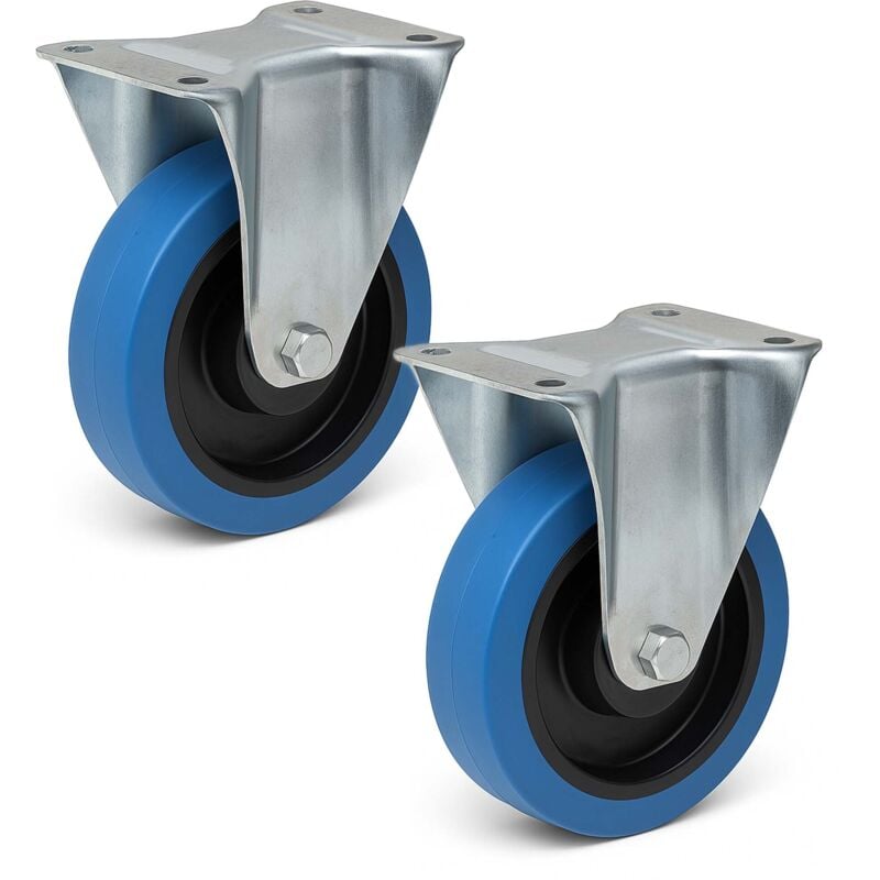 Wiltec - Kit de 2 Roulettes fixes – ø 160 mm – Capacité de charge 300 kg – Roue en plastique bleu avec Plaque de montage – Dispositif de transport,