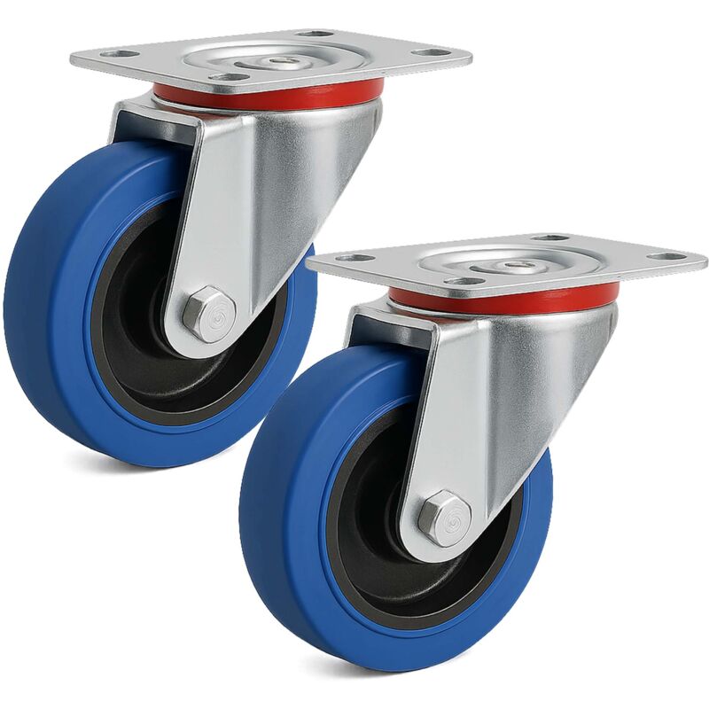 Jeu 2x Roulette pivotante en plastique – ø 100 mm – Capacité de charge 160 kg – Roue sans frein, avec Plaque de montage – Transport Appareil