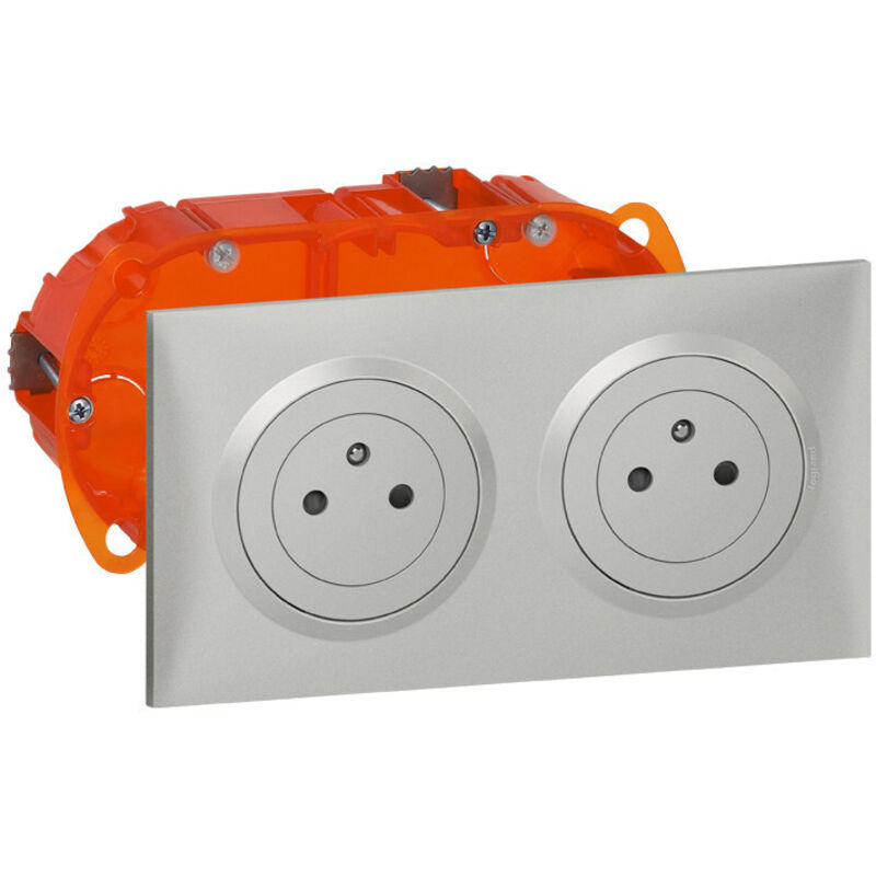Legrand - Kit double prise de courant 2P+T Surface Dooxie 16A précâblées - Finition Alu