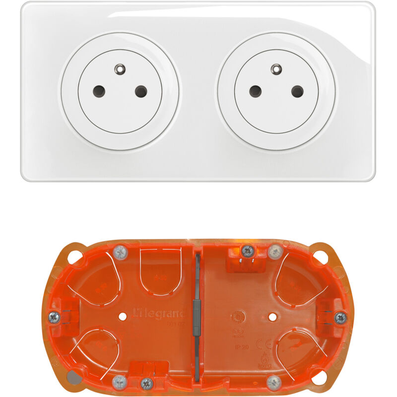 Kit 2x2P+T Surface précâblées Céliane + boîte - Complet Blanc - Legrand