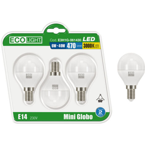 Kit 3 ampoules LED dans Miniglobo E14 Ecolight 8W 6400K - Fredda