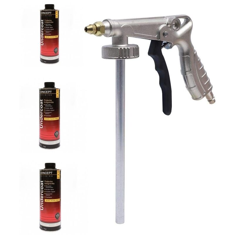

kit 3 antigravilla color negro 1 lts + pistola ,protector bajos de coche,etc...