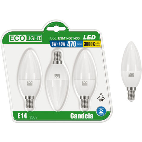 Kit 3 bulbes LED olive e14 ecolight 8W 3000K - Calda