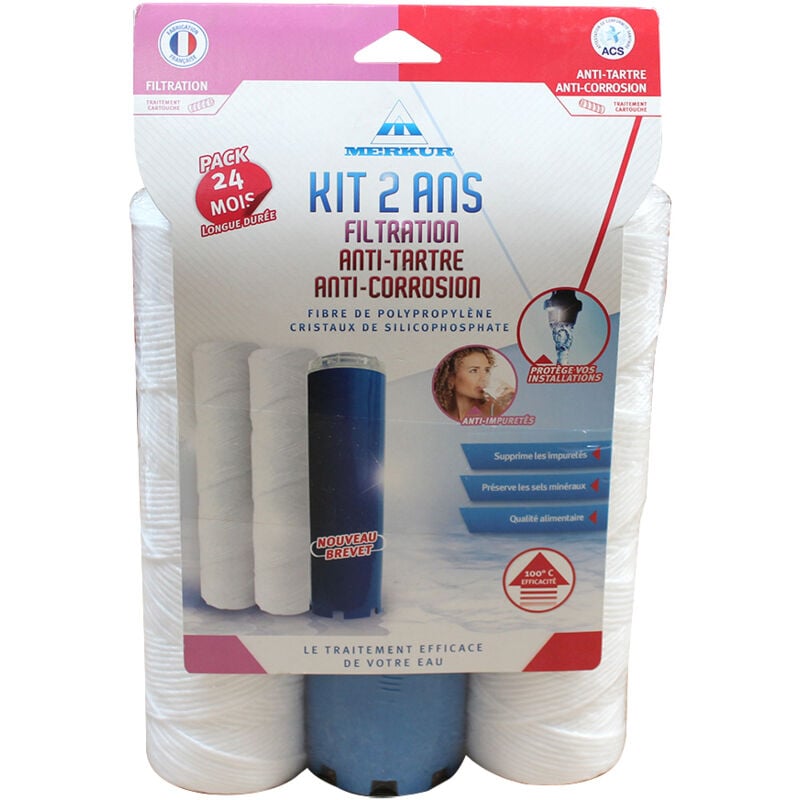 Kit cartouches Silicophosphates - 24 Mois - 9'' 3/4 - AquaPhos - Pour Anti-tartre - Merkur