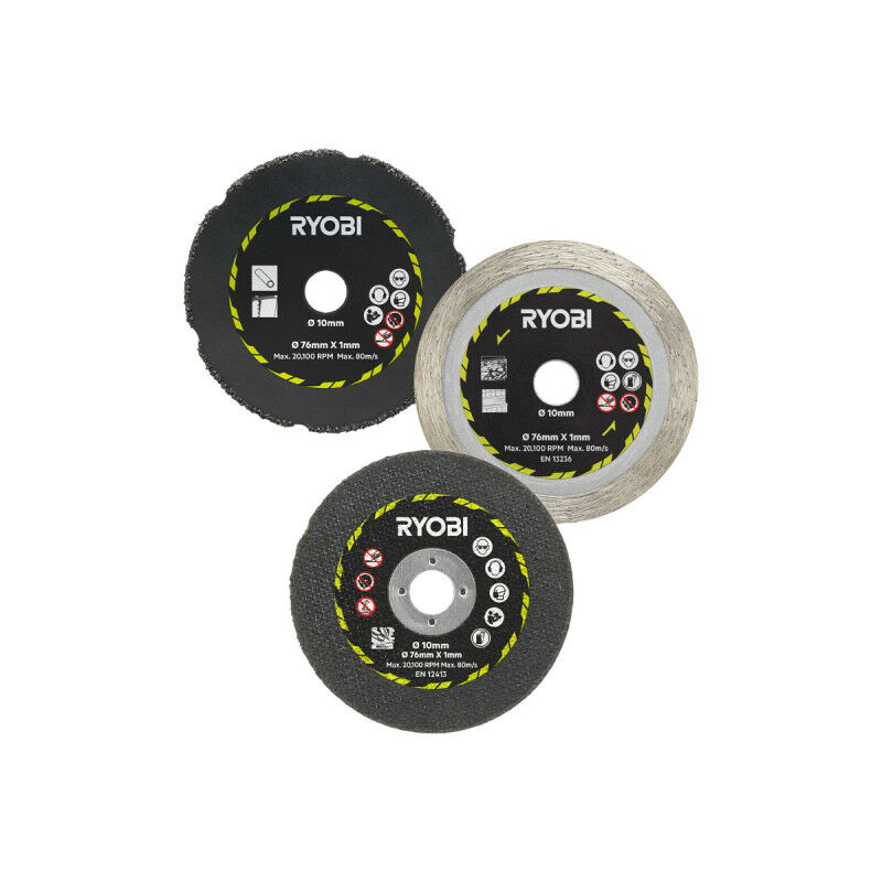 Ryobi - Kit 3 disques pour meuleuse - 76 mm - RAKCOT03