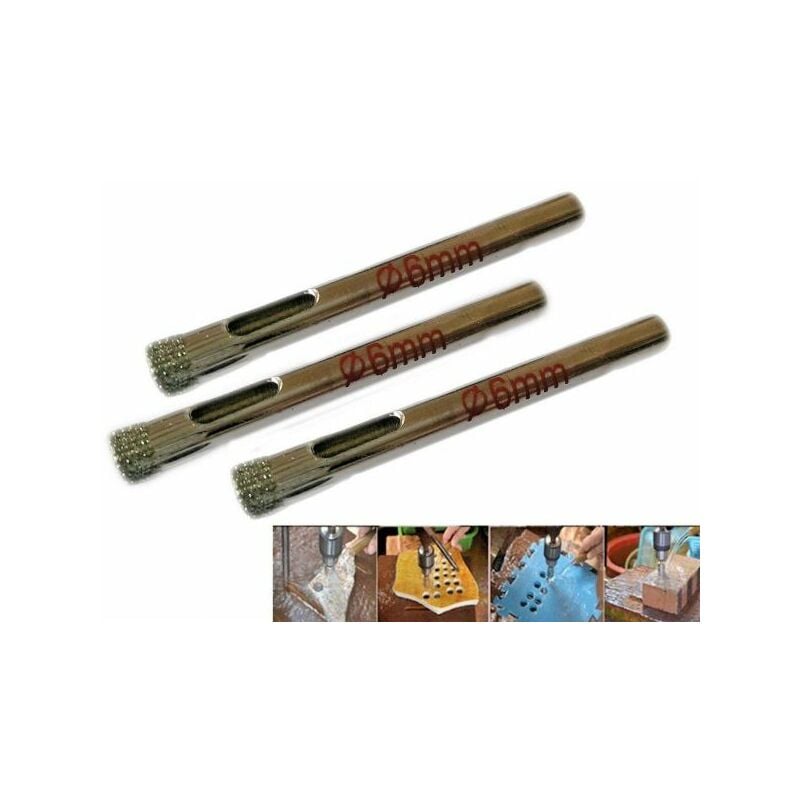 Kit 3 fresa a tazza diamantata ø 6 mm per vetro, marmo, ceramica e vetroresina