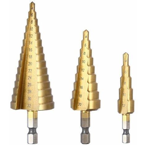 Kit 3 Frese Coniche Gradini Da 4 A 32 Mm Fresa Conica A Scalini Hss X Foro Legno