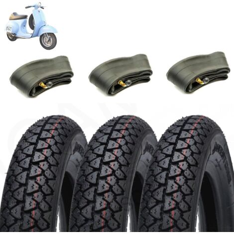 KIT 3 GOMME  3.50-10 + CAMERE DARIA PNEUMATICI NERI COPERTONI VESPA PX 51J D795 4 P.R.