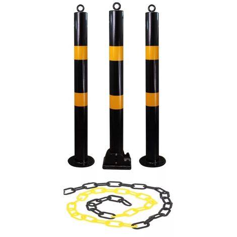 Kit 3 grands poteaux noir/jaune 900-76-BY fixes/rabattable avec oeillets & 8 mètres de chaine plastique