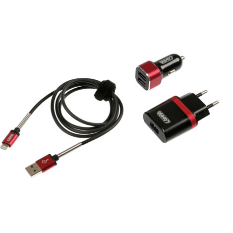 Kit 3 in 1 Universal (Apple 8 pin / Micro Usb) - Fast Charge - 12/24V + 230V