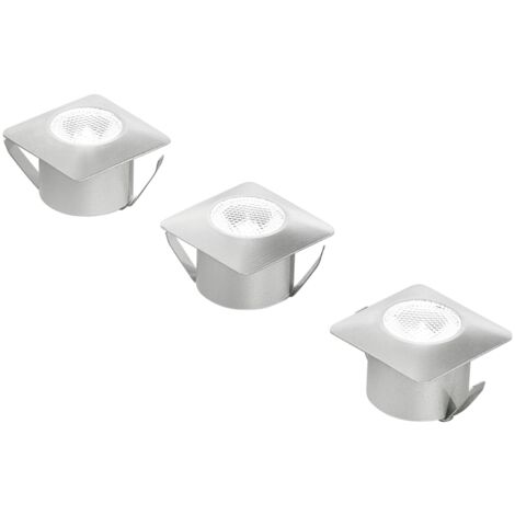 "Kit 3 incassi LED ASSO 1W quadrati in alluminio argentato con accessori"