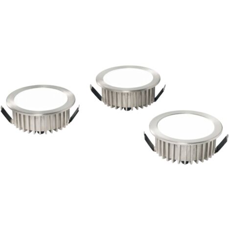 "Kit 3 incassi LED FUSION in alluminio nichel con driver integrato 5W 4000K (luce naturale) 7x3.2 cm."